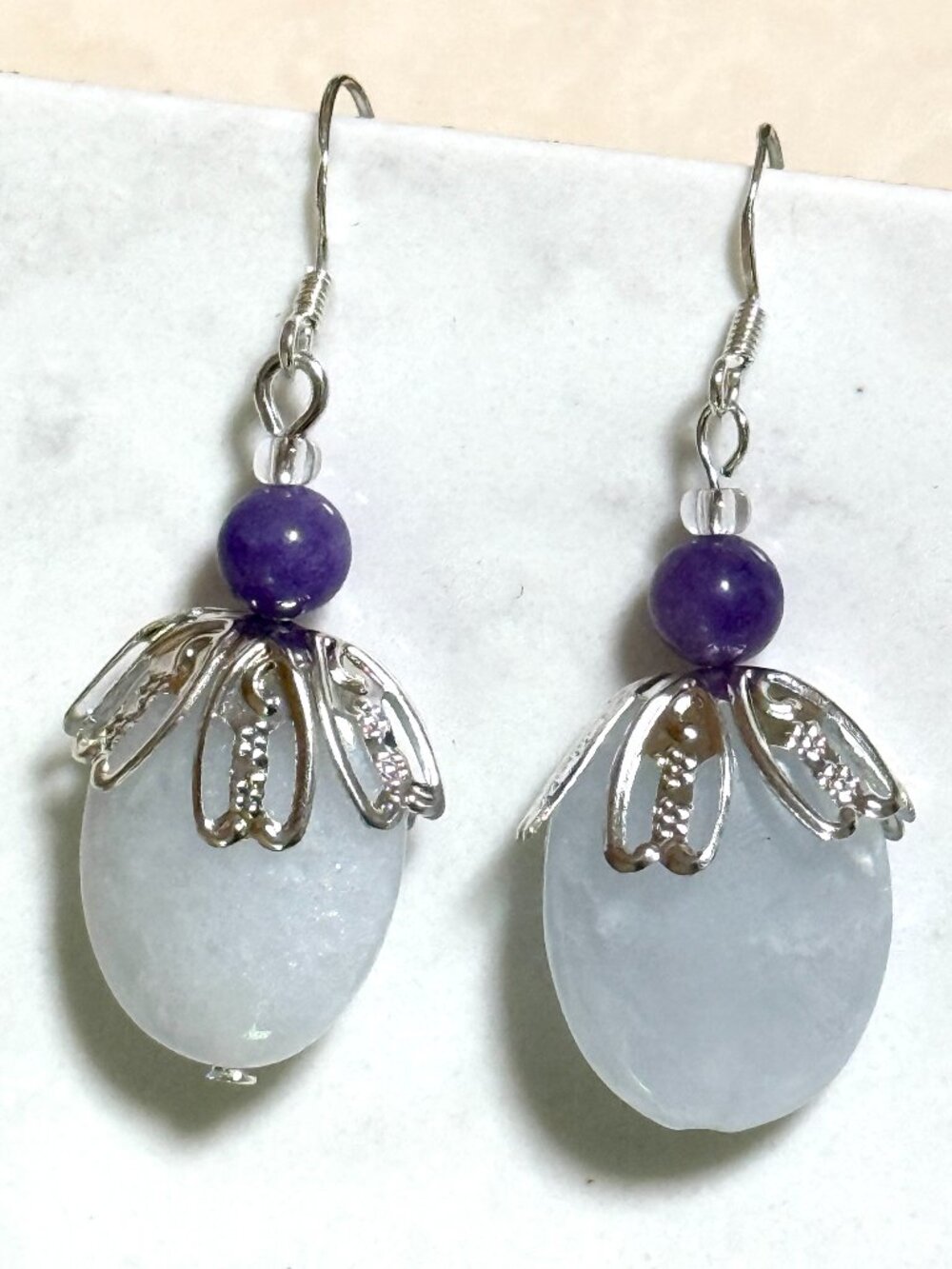2/$20,Blue Celestine & Agate Earrings, Genuine Gemstone Sterling Silver Hook